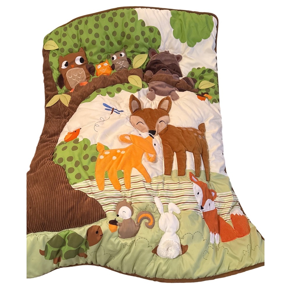 Lambs & Ivy Woodland Tales Crib Quilt Comforter Nursery Tree Deer Fox 35 x 44"
